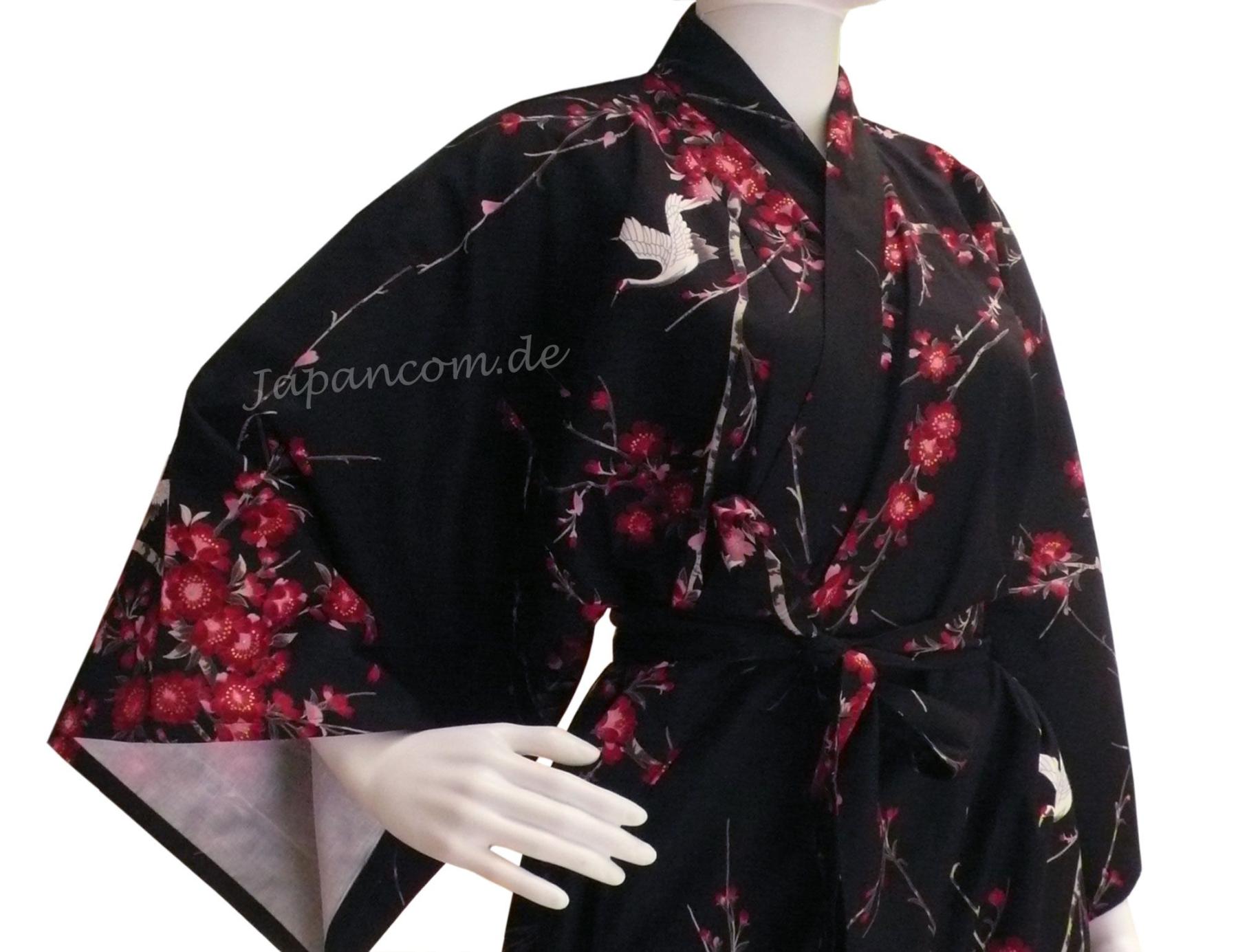 Kimono Bademantel Cherry Blossom schwarz gefüttert